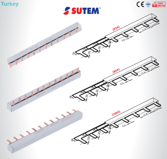 1 mm Elektrolitik Bakır 106 cm 80A Trifaze V Otomat Barası resmi