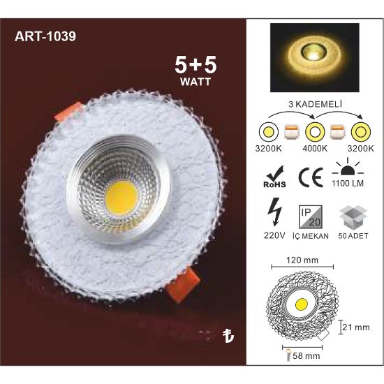 Artı Led 5+5W Camlı Spot resmi