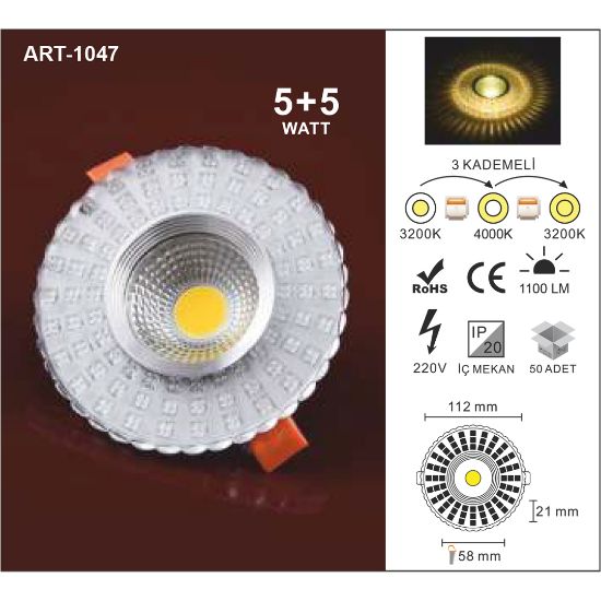 Artı Led 5+5W Camlı Spot resmi