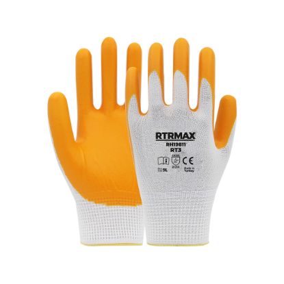 Rtrmax Nitril Kaplı Polyester Eldiven (9" - Beyaz/Sarı) resmi