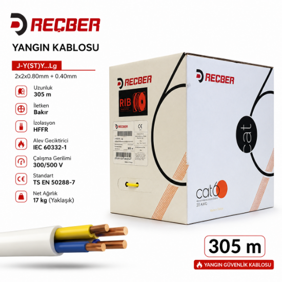 Reçber PVC Kılıflı Yangın Alarm Kablosu (J-Y(St)Y…Lg 2x2x0,80mm+0,40mm) (Bakır) resmi